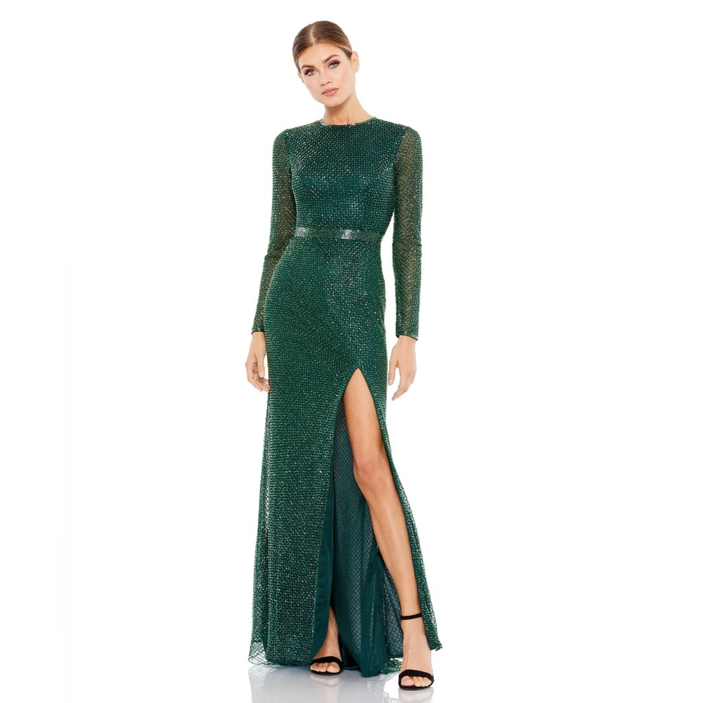 Mac Duggal Long Sleeve Beaded Sheath Dress